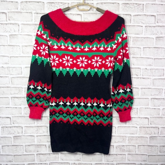 🎄NWT🤩 |•IT'S OUR TIME•| Swoop Neck Sequin 'Oh What Fun!' Soft Sweater Dress - Picture 6 of 9